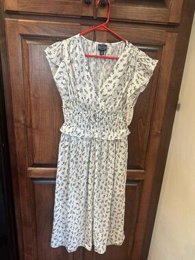 Sonoma Life + Style White Floral Midi Dress with Smocked Waist